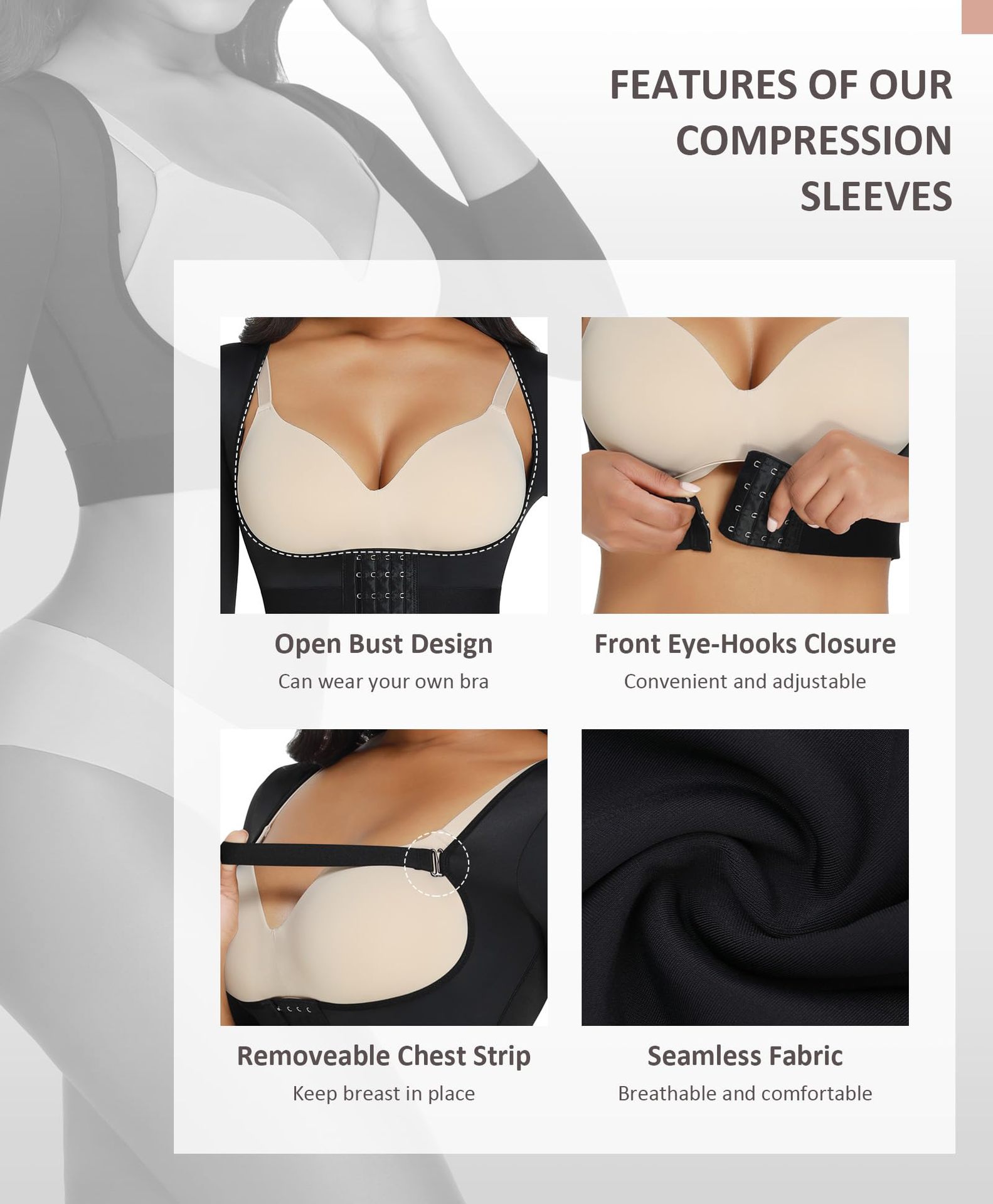 Womens Long Sleeve Posture Corrective Shaperwear Breast Support Shaper Bra
